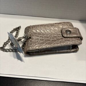 Metallic Croc-Embossed Wallet with Chain